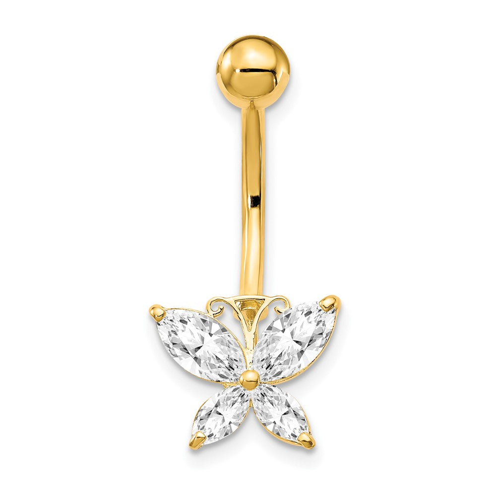 10k Yellow Gold W/Large Cz Butterfly Belly Dangle
