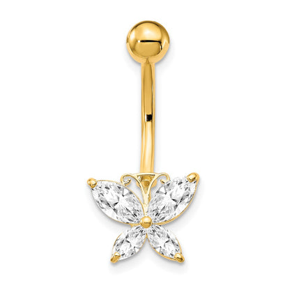 10k Yellow Gold W/Large Cz Butterfly Belly Dangle