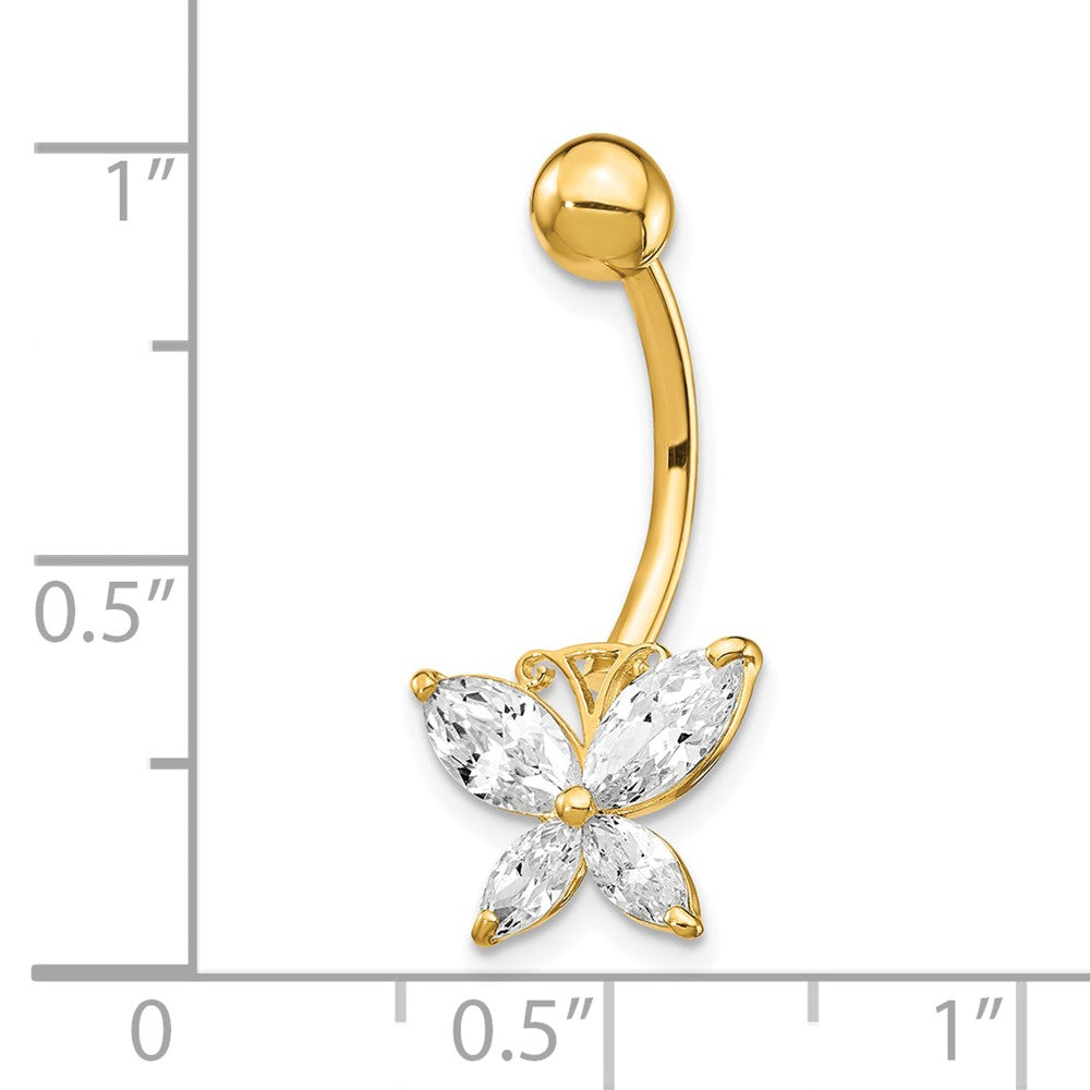 10k Yellow Gold W/Large Cz Butterfly Belly Dangle