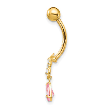 10k Yellow Gold W/Dangle Butterfly/Pink Cz Belly Dangle