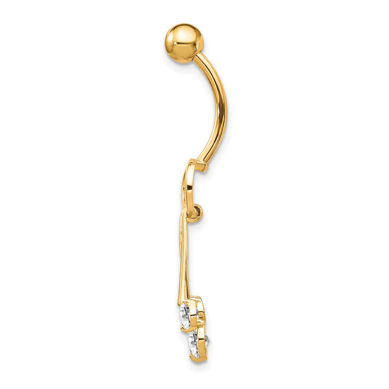 10k Yellow Gold W/Dangly Czs Belly Dangle
