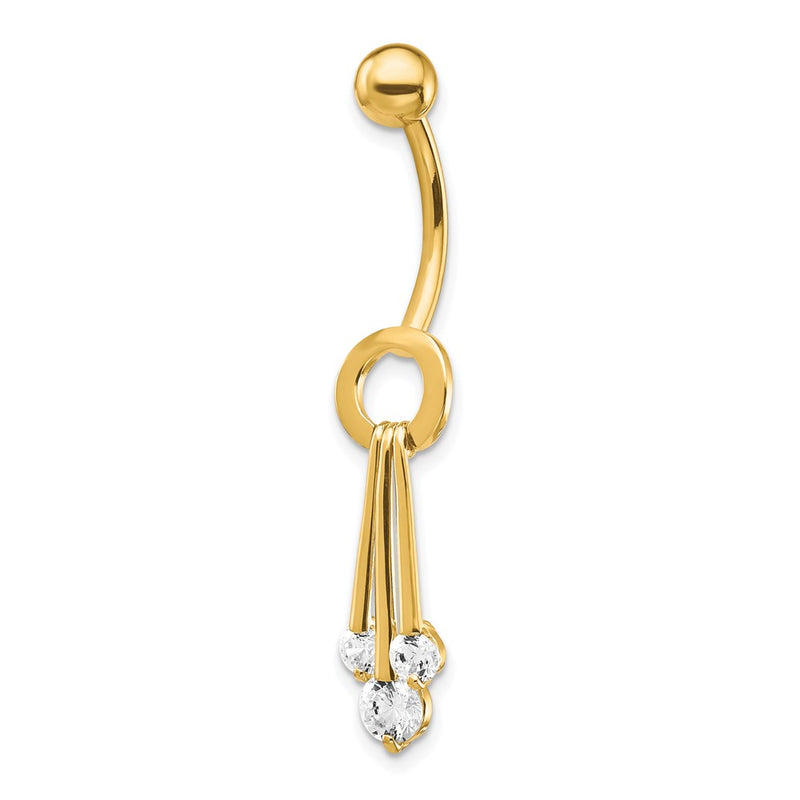 10k Yellow Gold W/Dangly Czs Belly Dangle