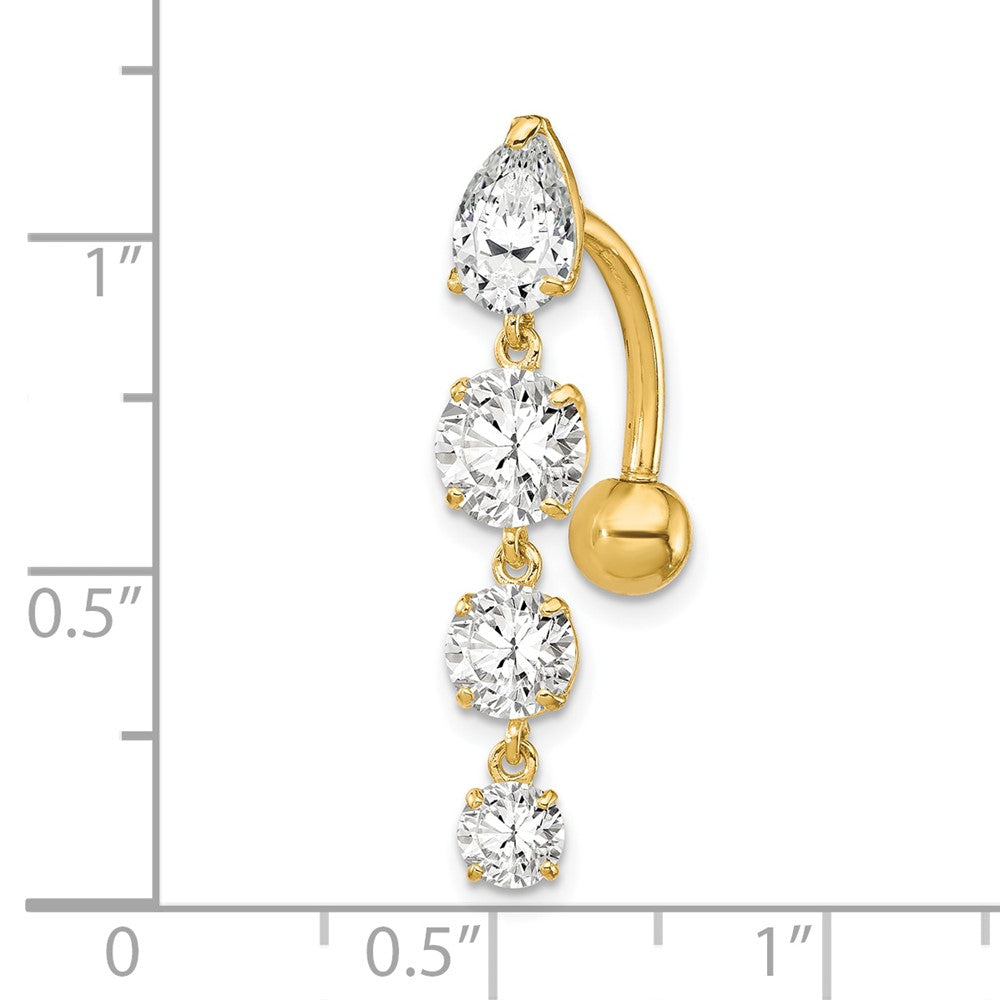 10k Yellow Gold Tops Down W/4 Dangle Czs Belly