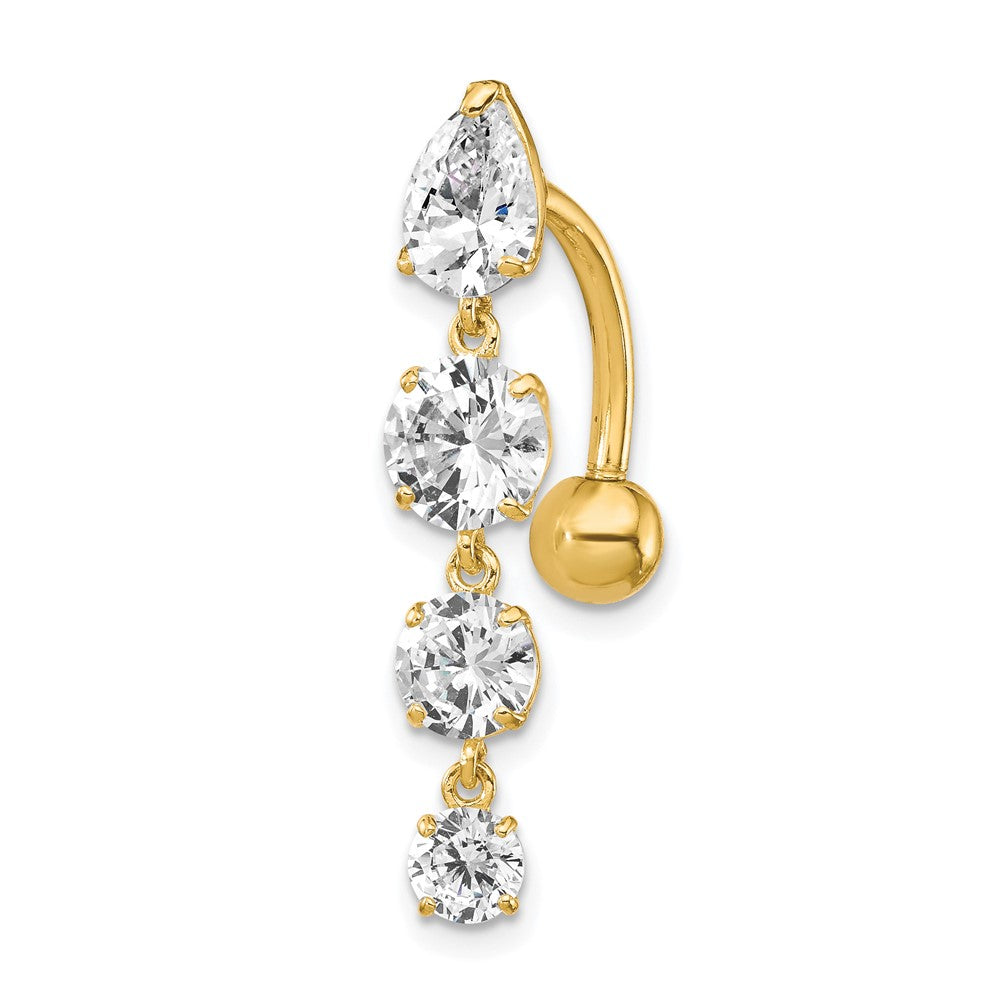 10k Yellow Gold Tops Down W/4 Dangle Czs Belly