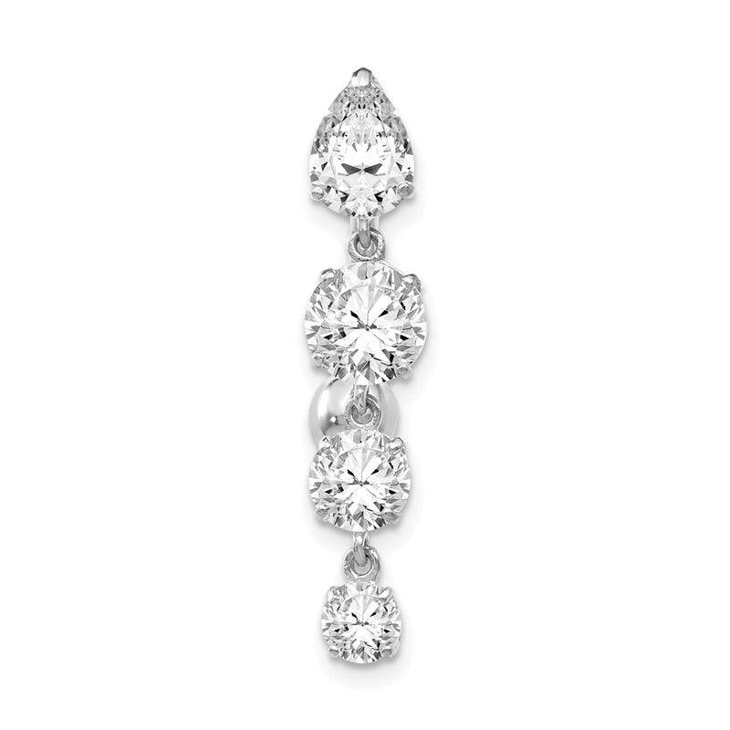 10k White Gold Tops Down W/4 Dangle Czs Belly