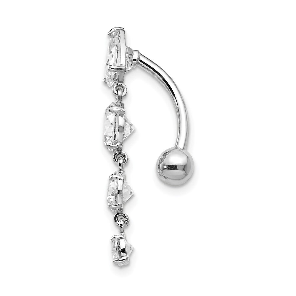10k White Gold Tops Down W/4 Dangle Czs Belly