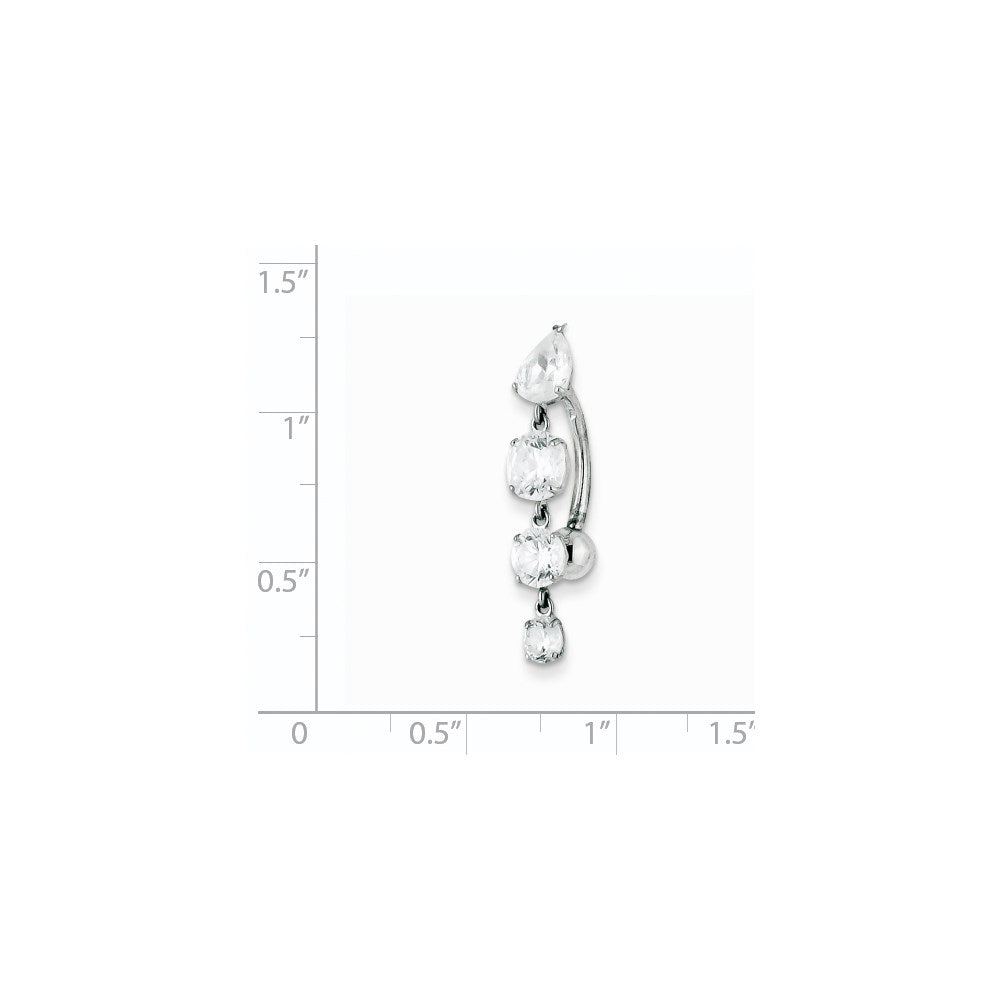 10k White Gold Tops Down W/4 Dangle Czs Belly