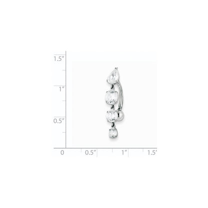 10k White Gold Tops Down W/4 Dangle Czs Belly