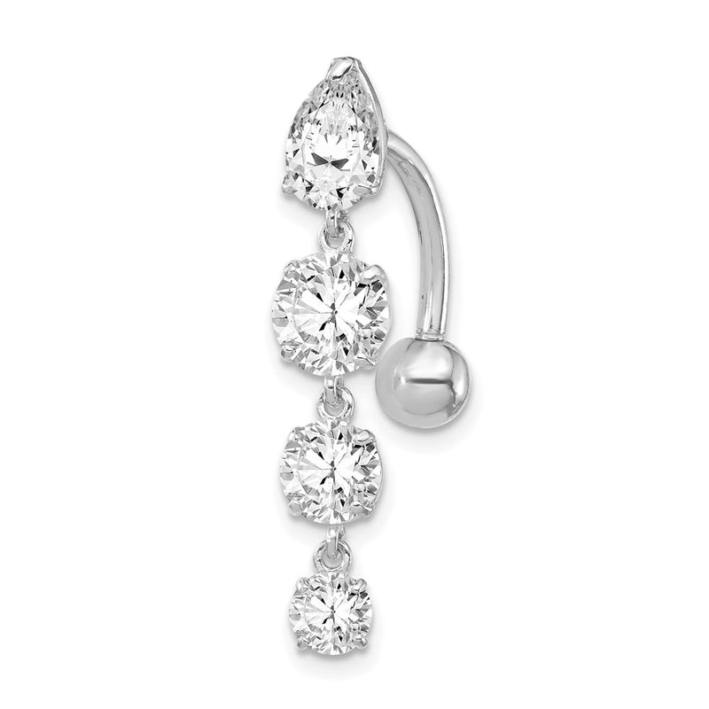 10k White Gold Tops Down W/4 Dangle Czs Belly