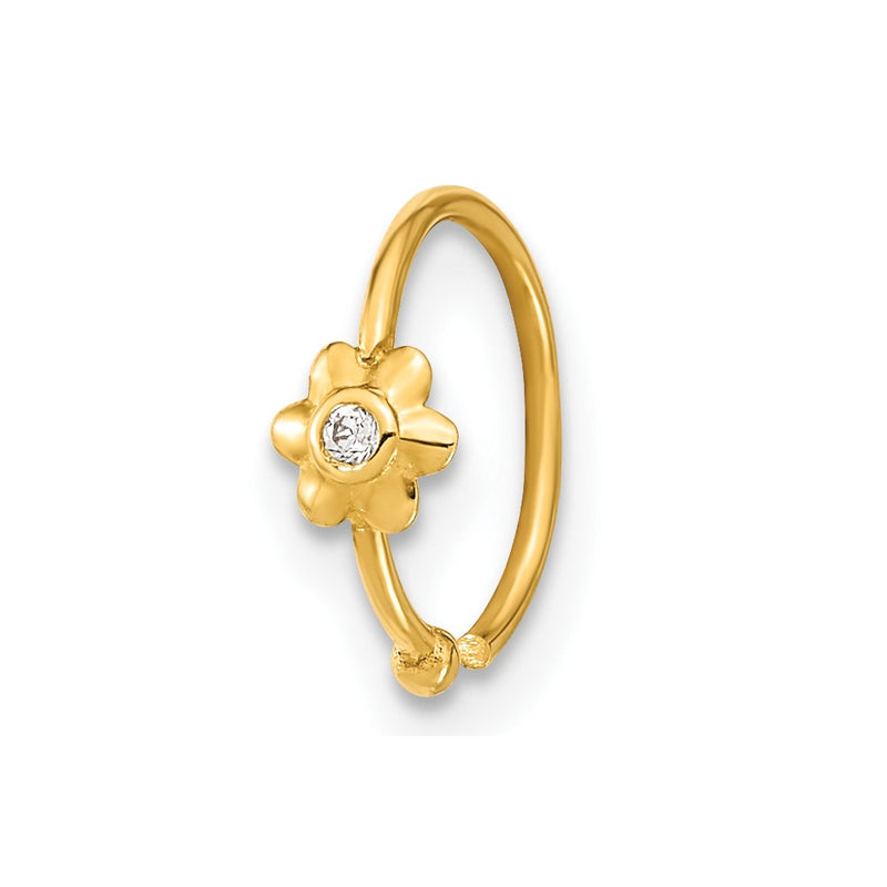 10K Yellow Gold 10K 18 Gauge Hoop With Cz Nose Ring Body Jewelry