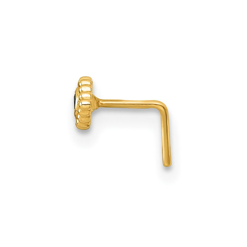 10K Yellow Gold Polished 23 Gauge Blue Cz Evil Eye Nose Stud