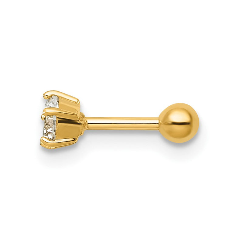 10K Yellow Gold Polished 18 Gauge Round White Cz Labret Stud