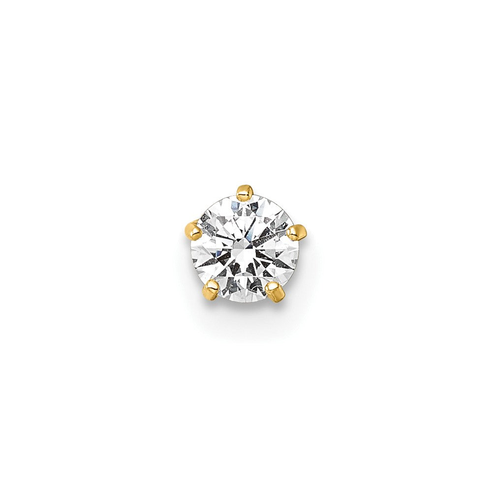 10K Yellow Gold Polished 18 Gauge Round White Cz Labret Stud
