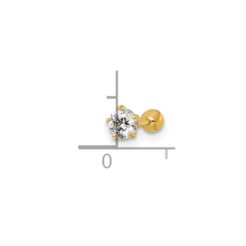 10K Yellow Gold Polished 18 Gauge Round White Cz Labret Stud