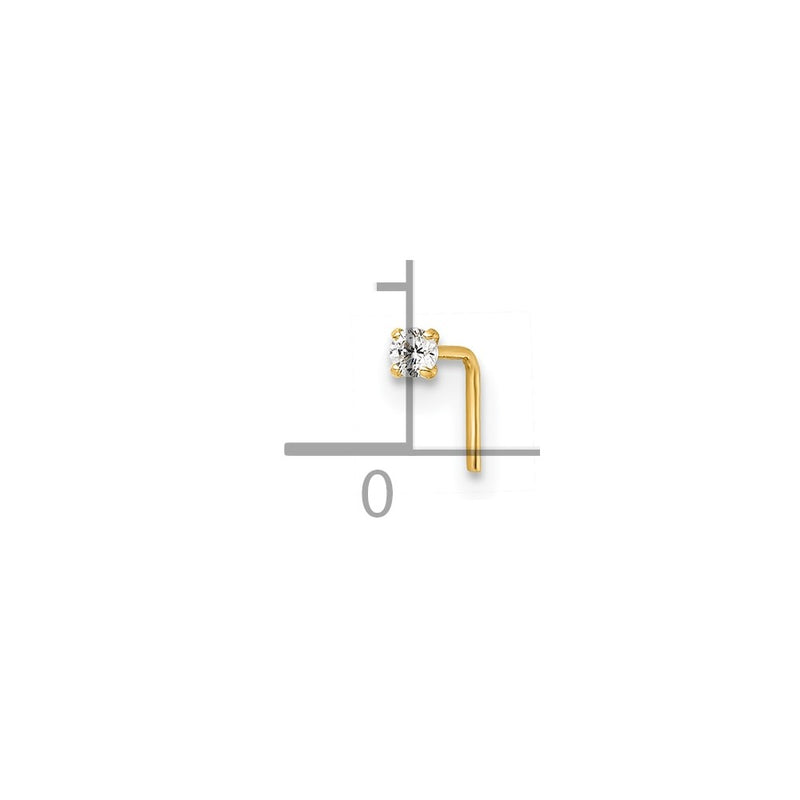 10K Yellow Gold Polished 23 Gauge 2.00mm White Round Cz Nose Stud
