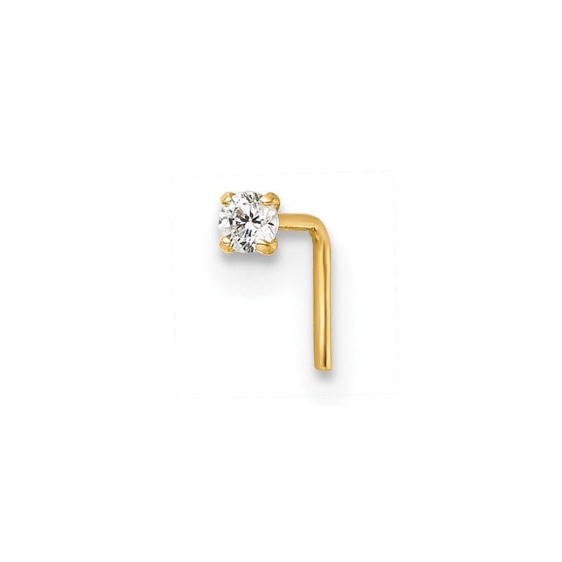 10K Yellow Gold Polished 23 Gauge 2.00mm White Round Cz Nose Stud