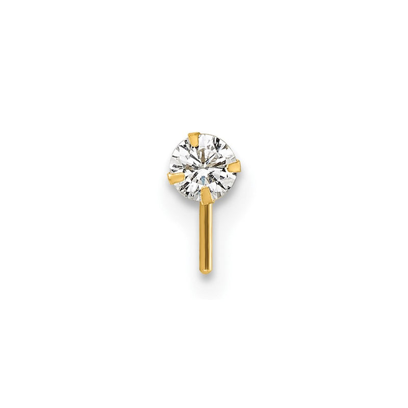 10K Yellow Gold Polished 23 Gauge 3.00mm White Round Cz Nose Stud