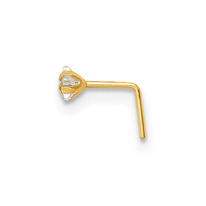10K Yellow Gold Polished 23 Gauge Star White Cz Nose Stud
