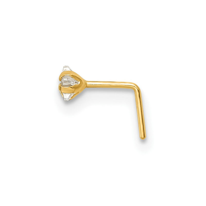 10K Yellow Gold Polished 23 Gauge Star White Cz Nose Stud