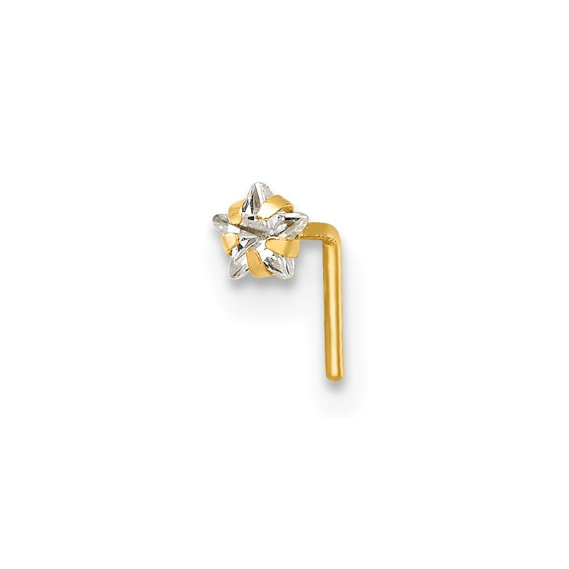 10K Yellow Gold Polished 23 Gauge Star White Cz Nose Stud
