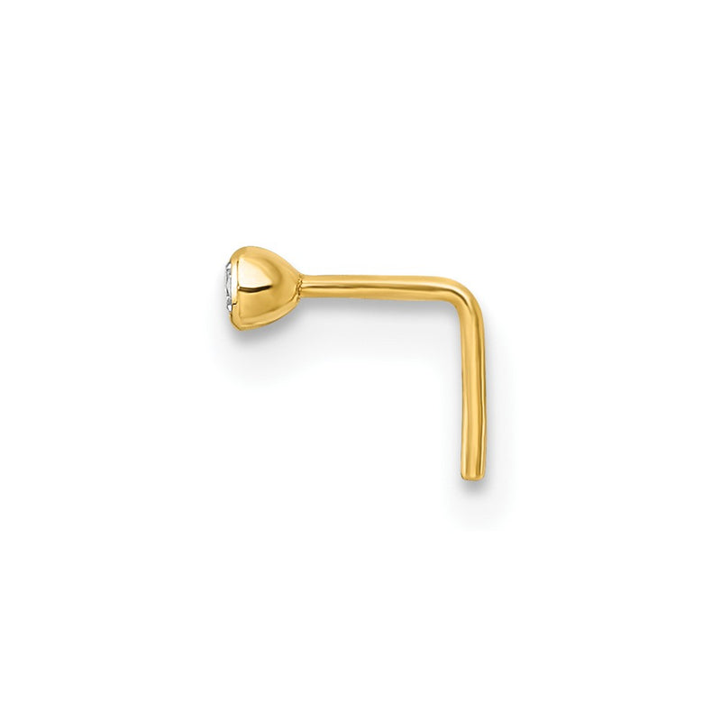 10K Yellow Gold Polished 23 Gauge 2.00mm Bezel-Set White Round Cz Nose Stud