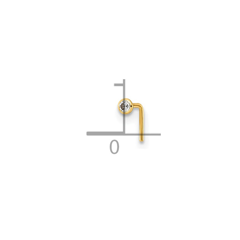 10K Yellow Gold Polished 23 Gauge 2.00mm Bezel-Set White Round Cz Nose Stud
