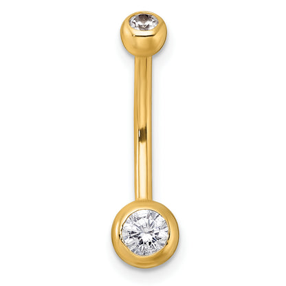 10K Yellow Gold Polished 14 Gauge Bezel-Set Round White Cz Navel Ring