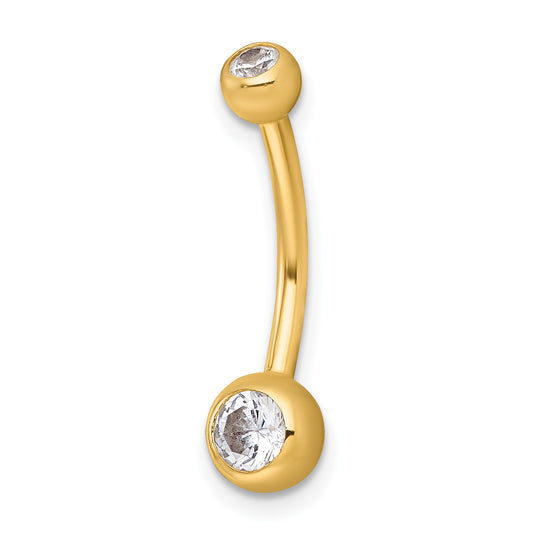 10K Yellow Gold Polished 14 Gauge Bezel-Set Round White Cz Navel Ring