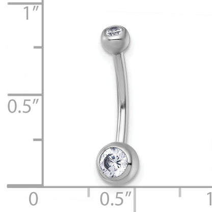 10K White Gold Polished 14 Gauge Bezel-Set Round Cz Navel Ring