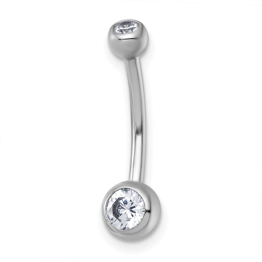 10K White Gold Polished 14 Gauge Bezel-Set Round Cz Navel Ring