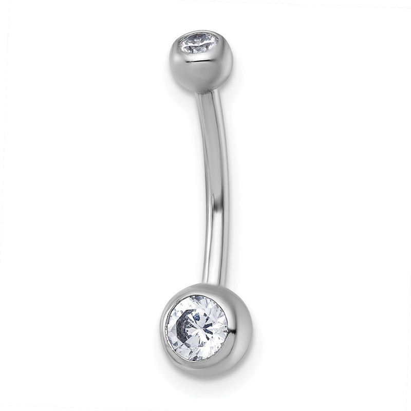 10K White Gold Polished 14 Gauge Bezel-Set Round Cz Navel Ring