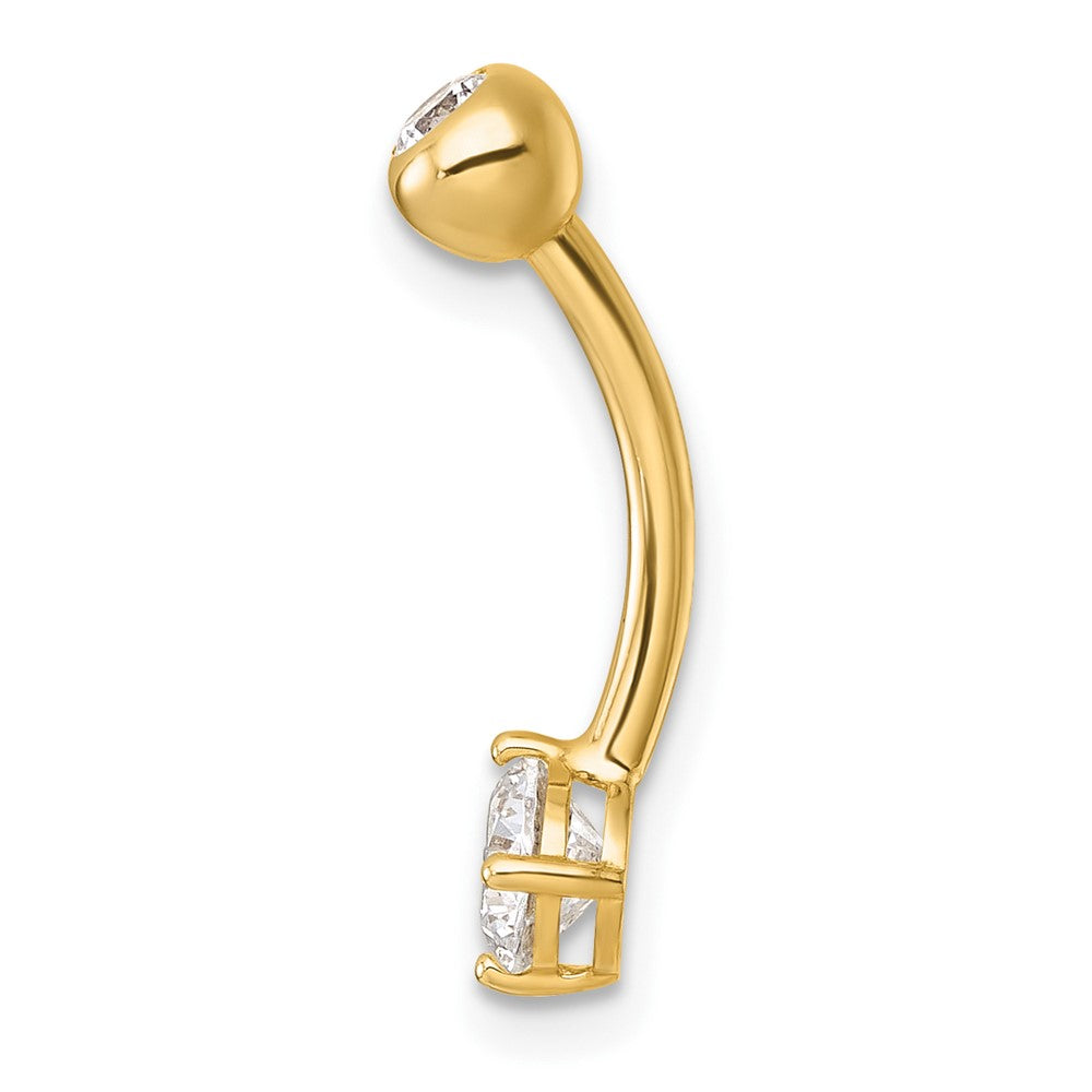 10K Yellow Gold Polished 14 Gauge Round Cz Navel Ring