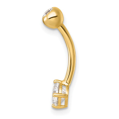 10K Yellow Gold Polished 14 Gauge Round Cz Navel Ring