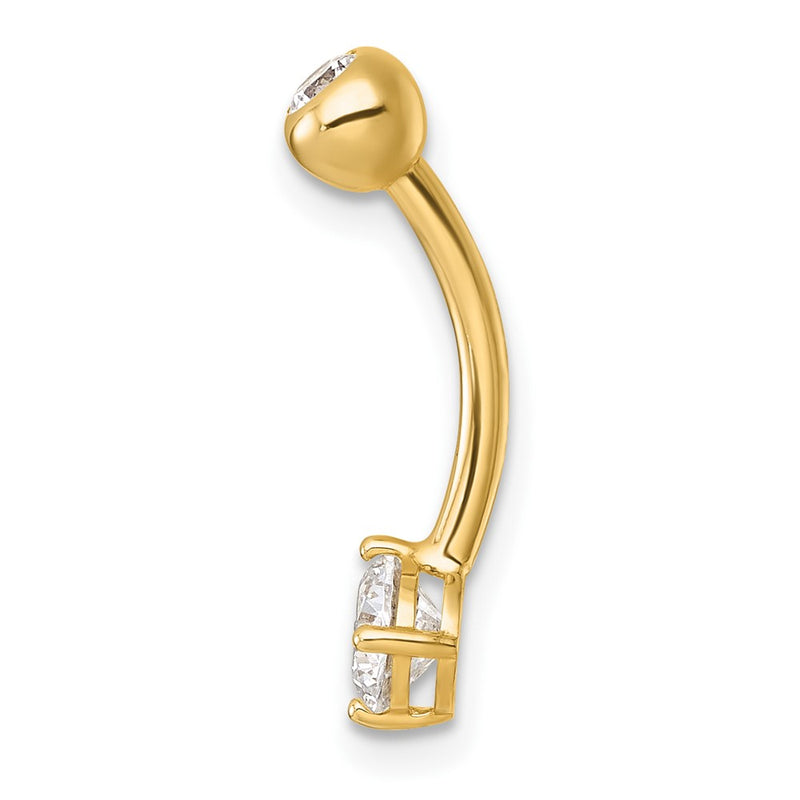 10K Yellow Gold Polished 14 Gauge Round Cz Navel Ring