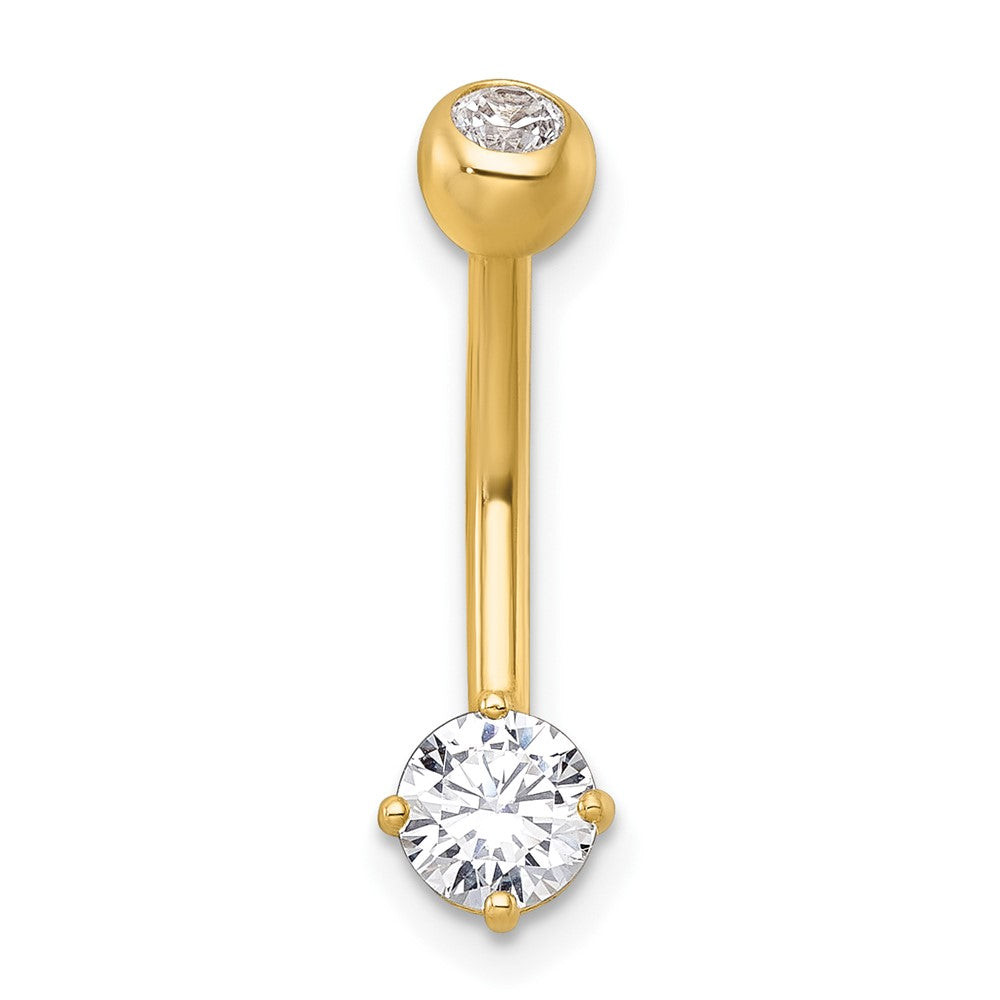 10K Yellow Gold Polished 14 Gauge Round Cz Navel Ring