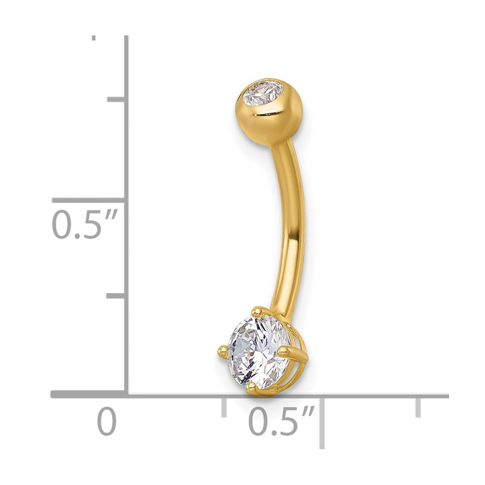10K Yellow Gold Polished 14 Gauge Round Cz Navel Ring