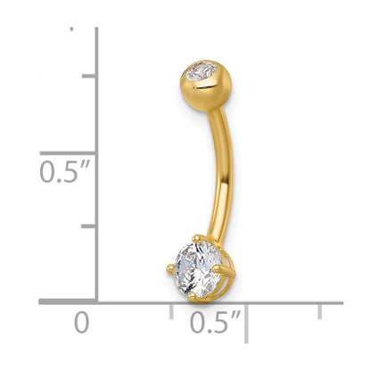 10K Yellow Gold Polished 14 Gauge Round Cz Navel Ring