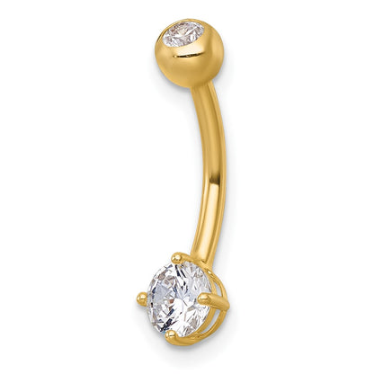 10K Yellow Gold Polished 14 Gauge Round Cz Navel Ring