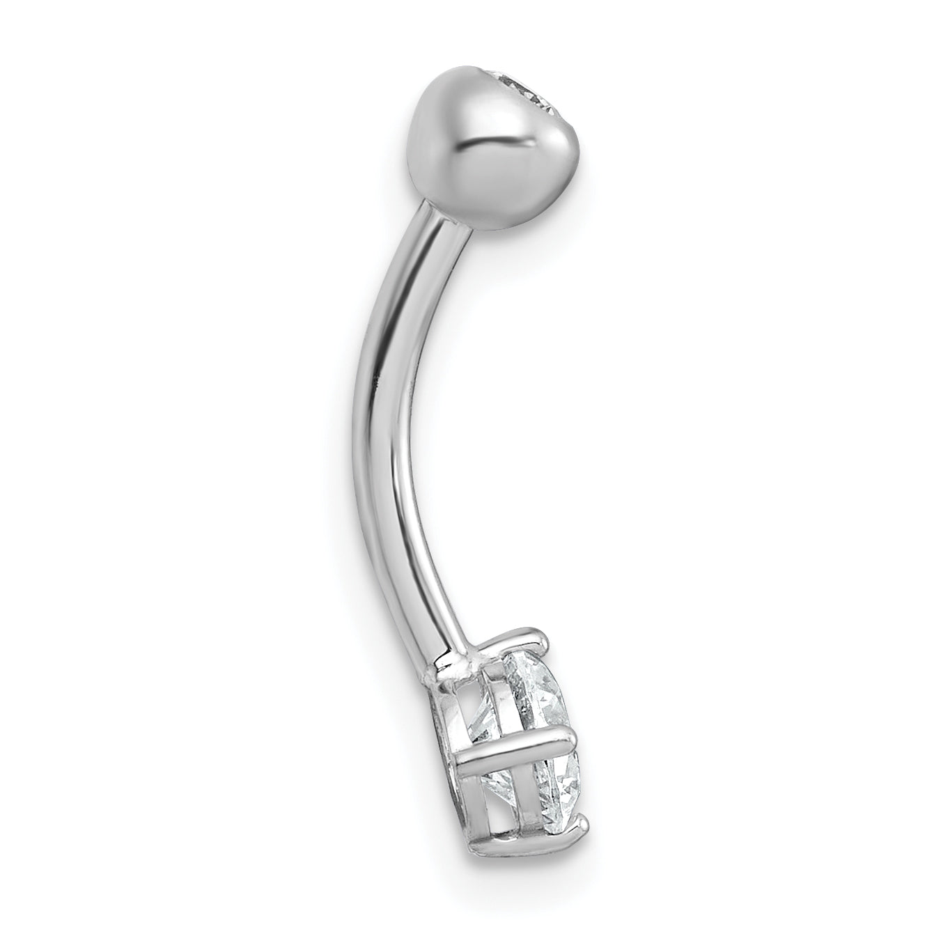 10K White Gold Polished 14 Gauge Round Cz Navel Ring