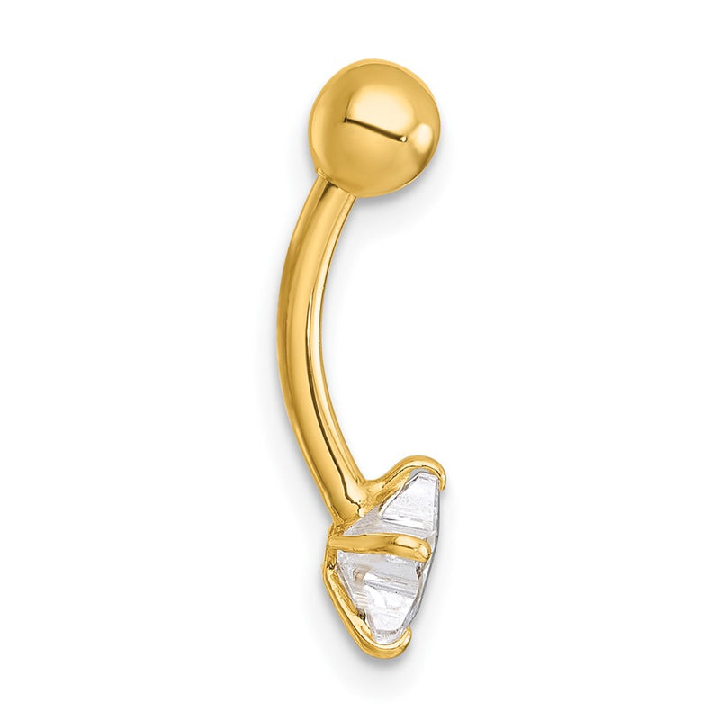 10K Yellow Gold Polished 14 Gauge Cz Star Navel Ring