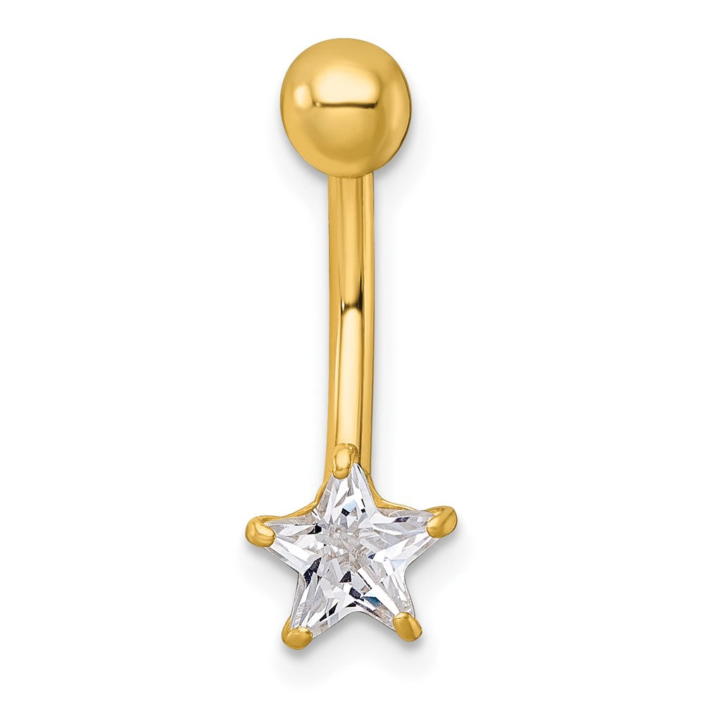 10K Yellow Gold Polished 14 Gauge Cz Star Navel Ring