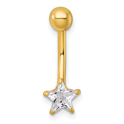 10K Yellow Gold Polished 14 Gauge Cz Star Navel Ring