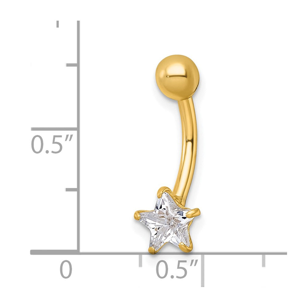 10K Yellow Gold Polished 14 Gauge Cz Star Navel Ring