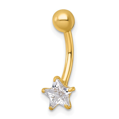 10K Yellow Gold Polished 14 Gauge Cz Star Navel Ring