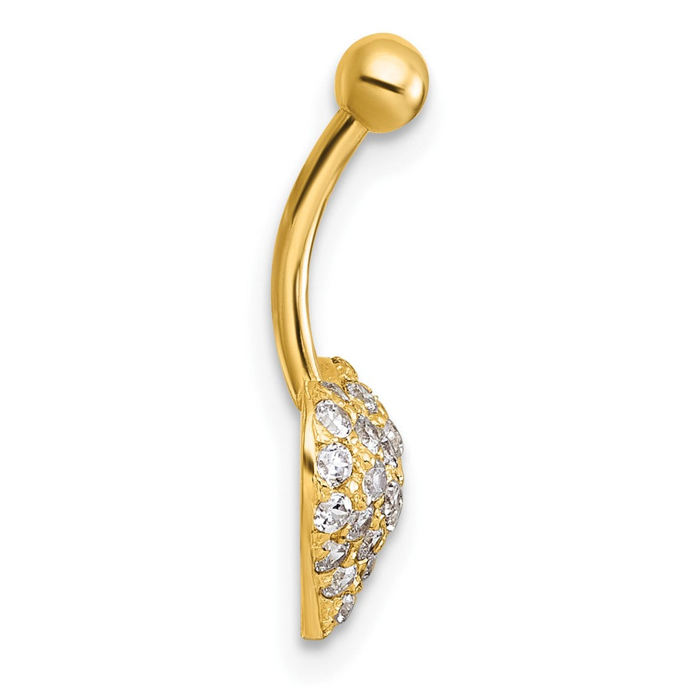 10K Yellow Gold Polished 18 Gauge Pave Cz Heart Navel Ring
