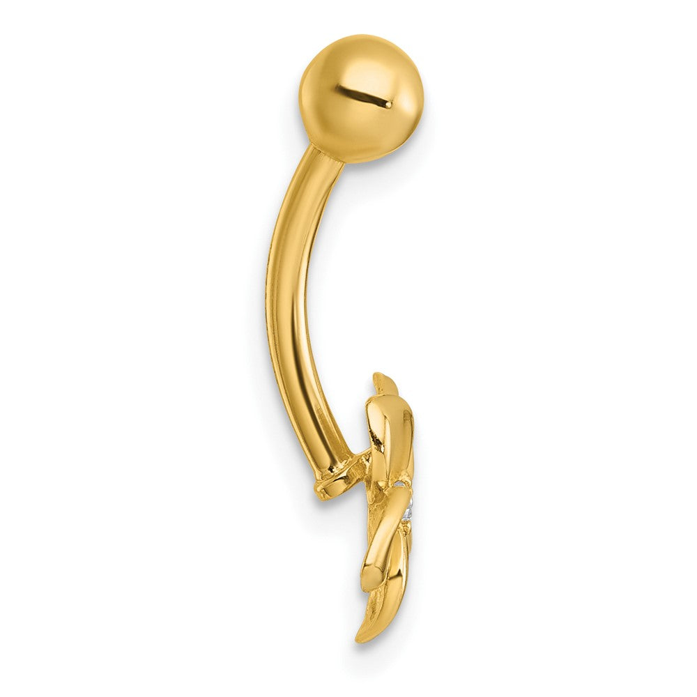 10K Yellow Gold Polished 14 Gauge Cz Flower Navel Ring