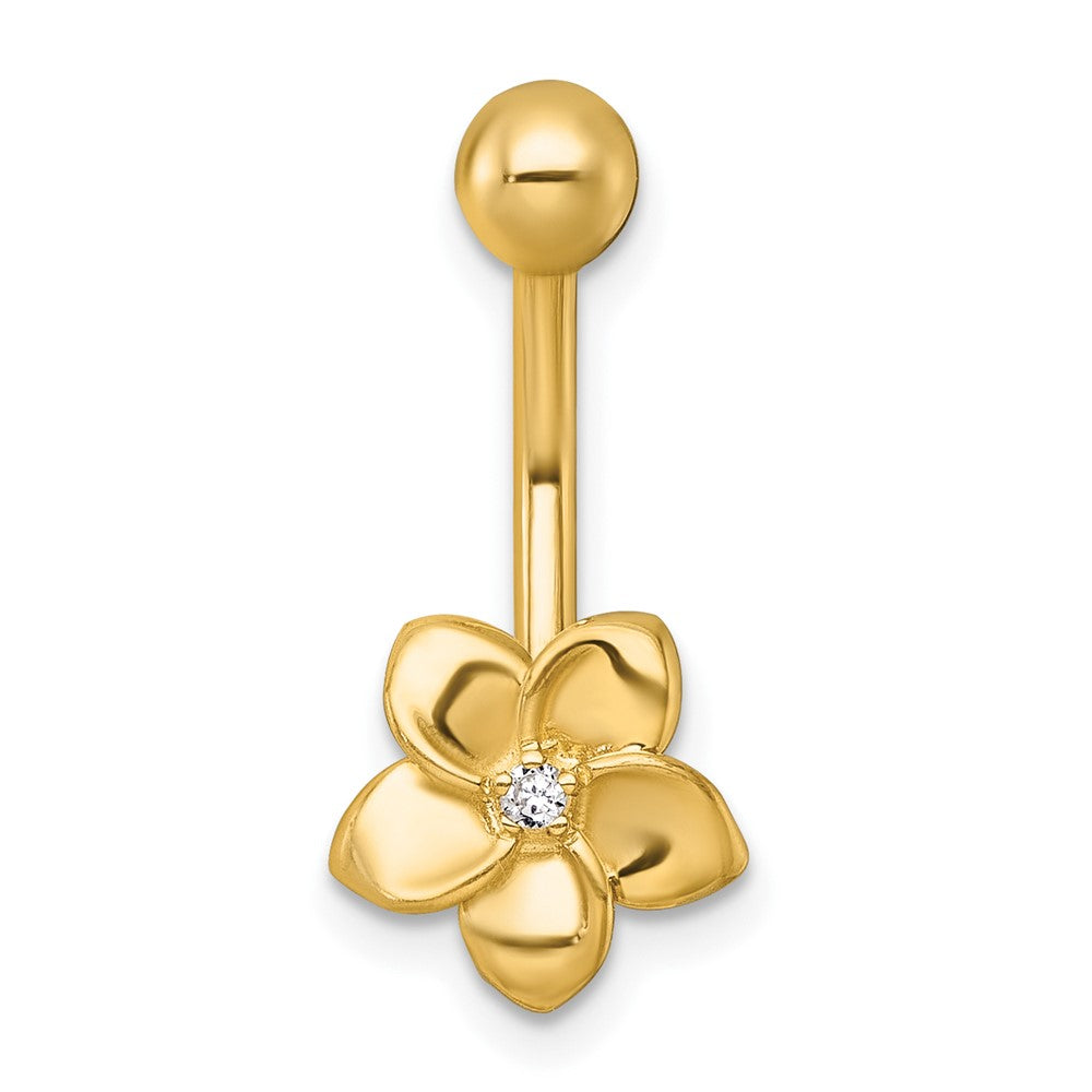 10K Yellow Gold Polished 14 Gauge Cz Flower Navel Ring