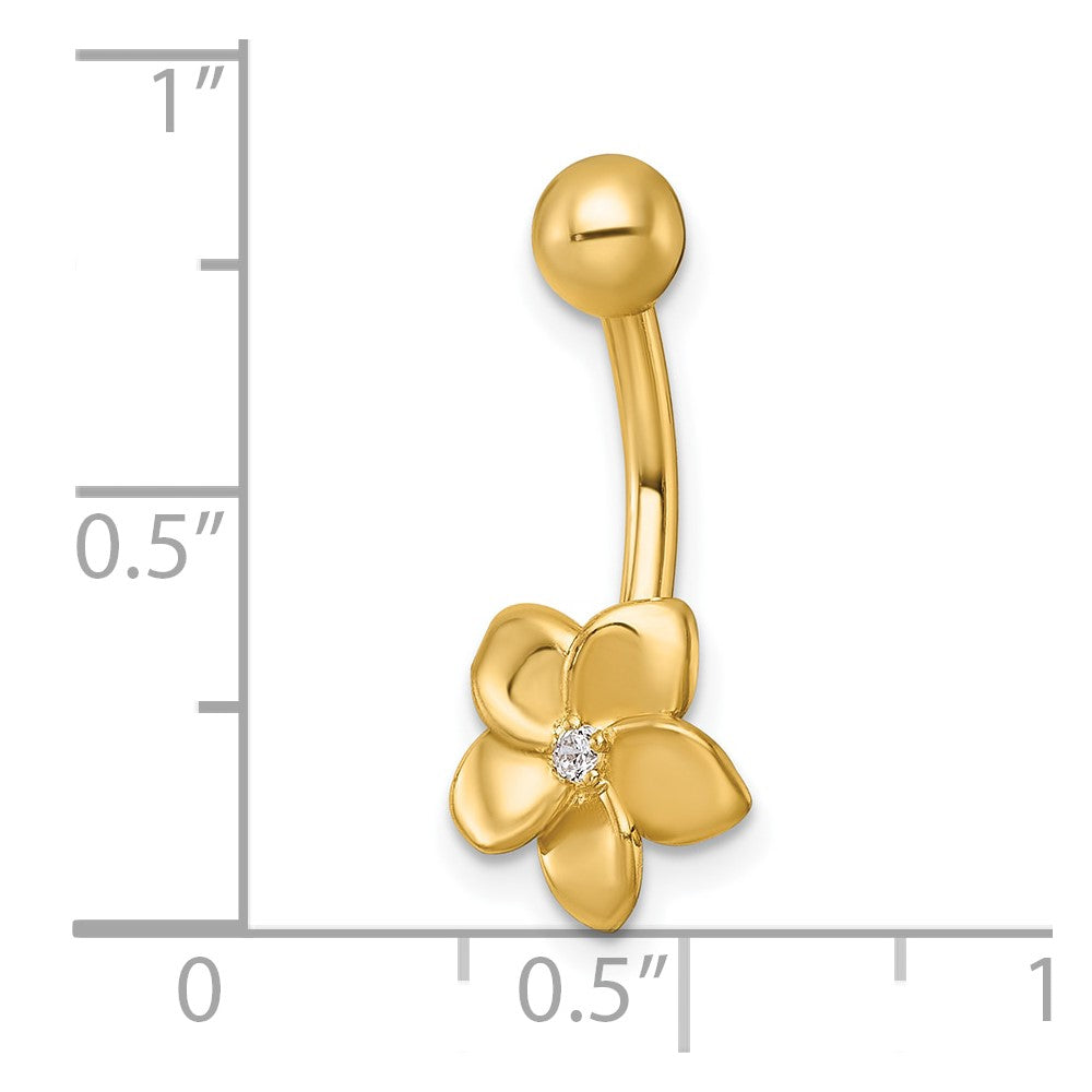 10K Yellow Gold Polished 14 Gauge Cz Flower Navel Ring