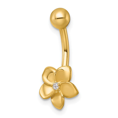 10K Yellow Gold Polished 14 Gauge Cz Flower Navel Ring