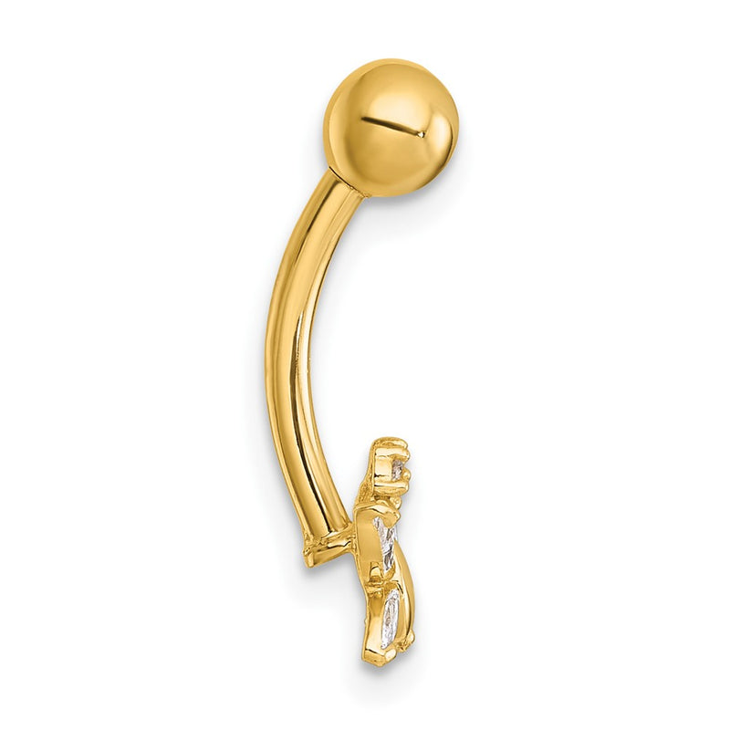 10K Yellow Gold Polished 14 Gauge Cz Butterfly Navel Ring